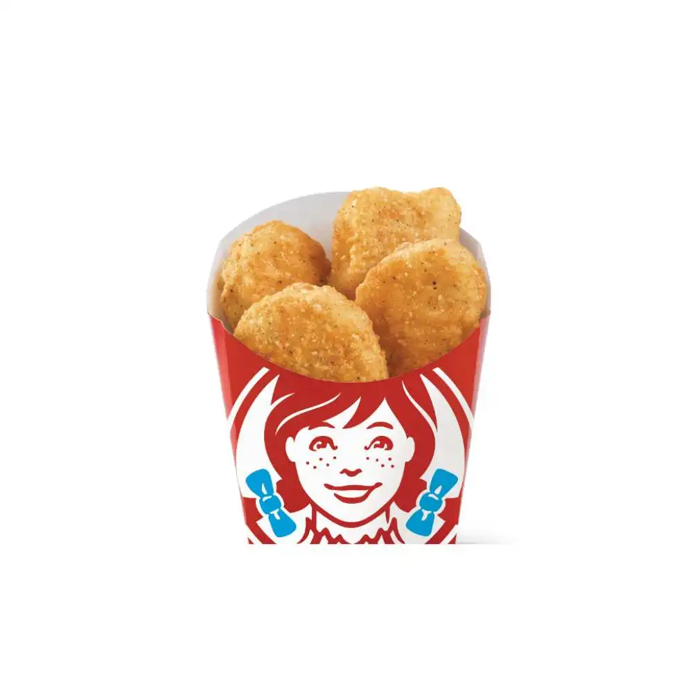 Wendy's Canada Crispy Chicken Nuggets – hot golden crispy breaded all-white meat chicken nuggets overflowing in the fun red Wendy's cup with smiling logo, juicy bites perfect for dipping or snacking from the value menu