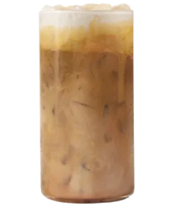 Wendy's vanilla cold brew with cream swirled iced coffee in a tall clear glass