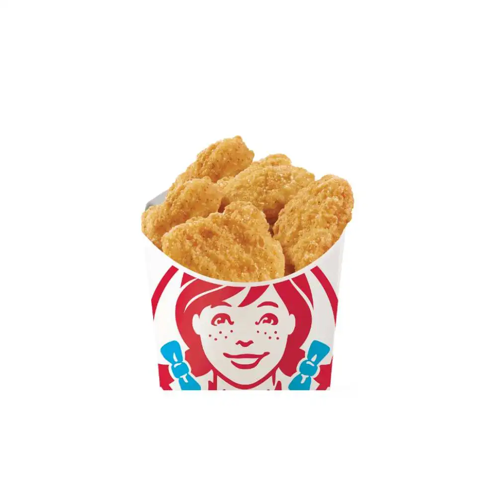 Wendy's Canada Crispy Chicken Nuggets – golden crispy breaded all-white meat chicken pieces served hot in a classic Wendy's cup with the smiling logo, juicy and tender fast food nuggets perfect as a side or snack from the menu