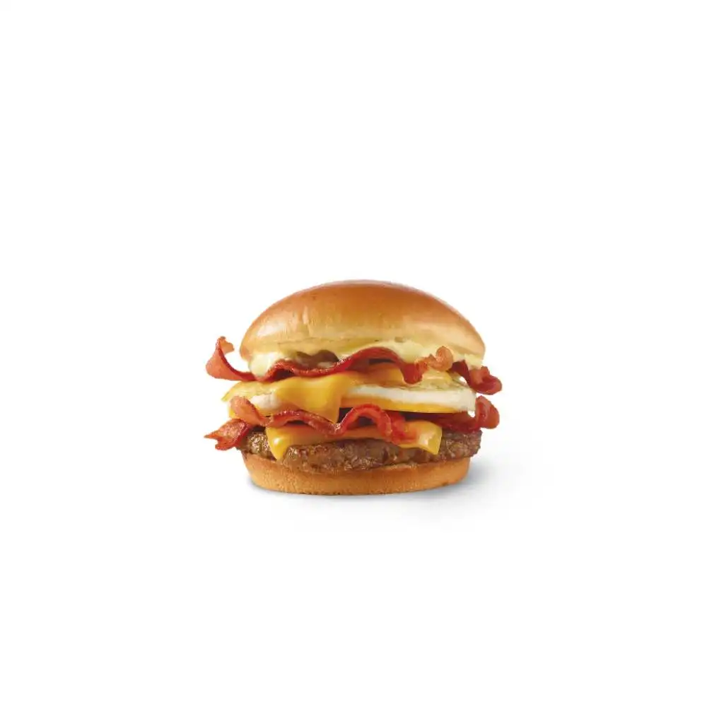 Wendy's Breakfast Baconator with sausage patty fried egg double bacon and melted cheese