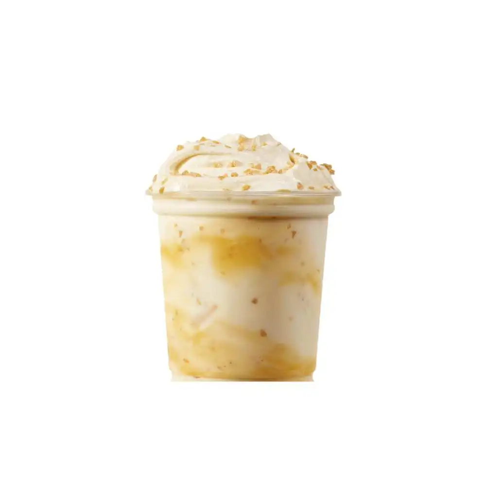 Wendy's caramel crunch frosty fusion with caramel swirl crunchy bits and whipped cream topping
