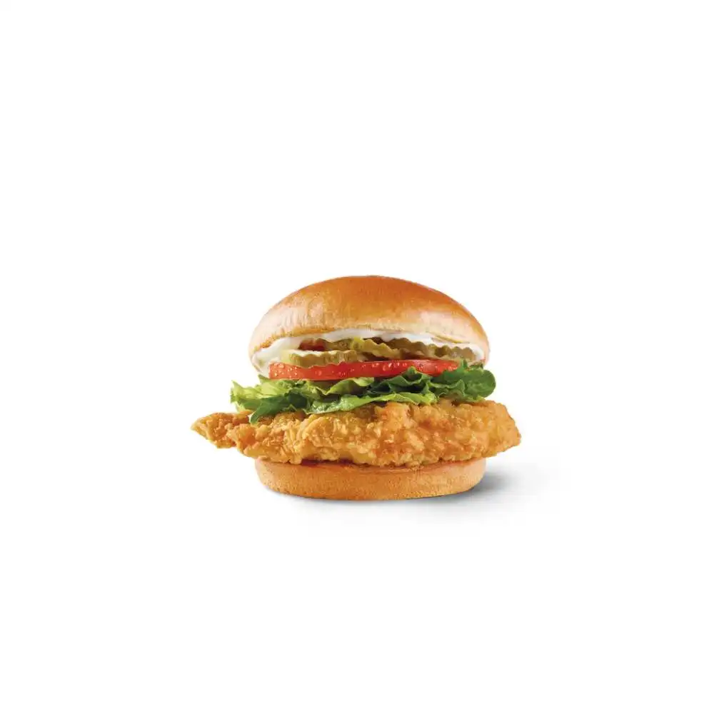 Wendy's classic crispy chicken sandwich with fresh lettuce tomato and creamy mayo on a bun