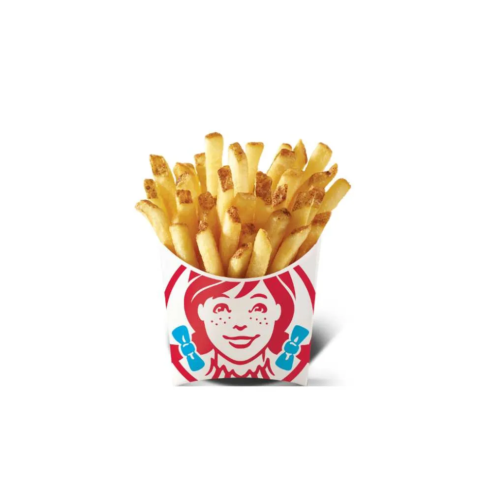 Wendy's natural cut french fries golden and crispy served in Wendy's branded fry box