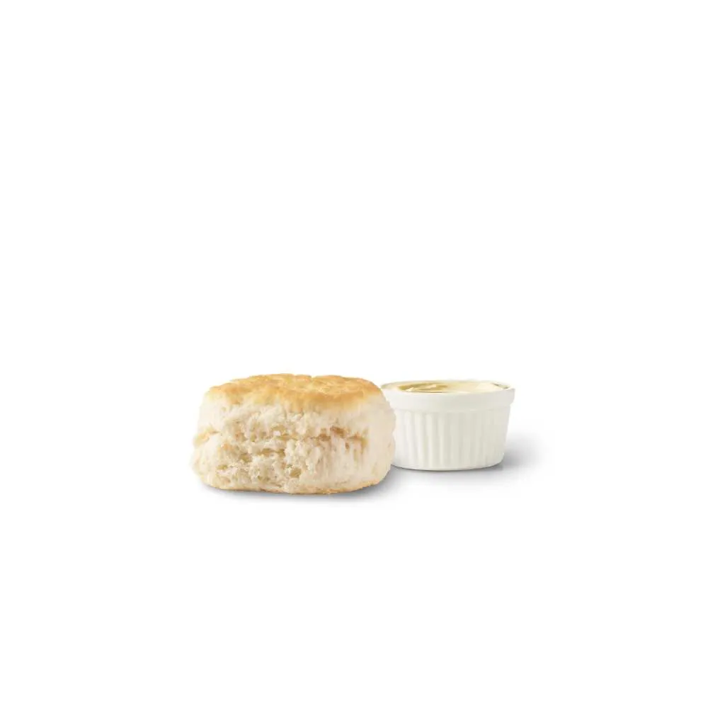 Wendy's plain buttermilk biscuit served with a side of butter dipping sauce
