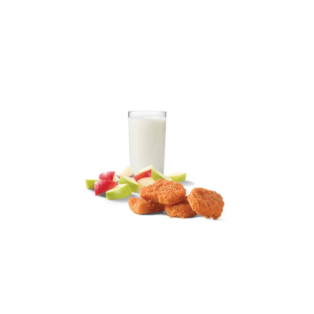 Wendy's kids 4 piece chicken nuggets meal with fresh apple bites and cold milk