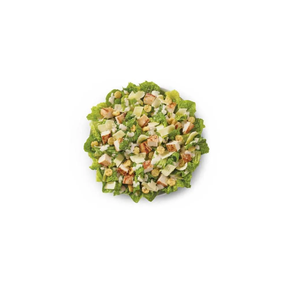 Wendy's parmesan caesar salad with chopped romaine lettuce croutons and shaved parmesan cheese