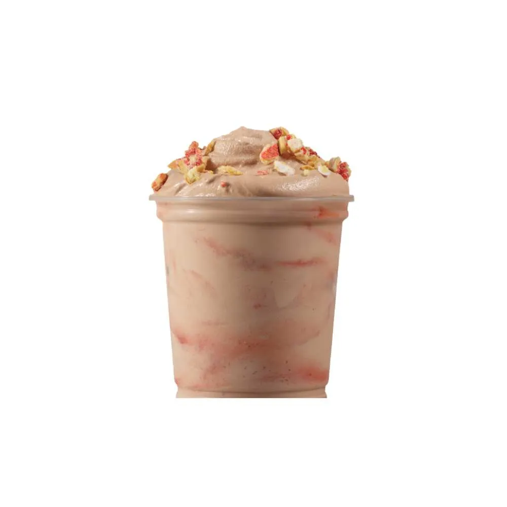 Pop-Tarts strawberry chocolate frosty topped with whipped cream and strawberry crumble pieces