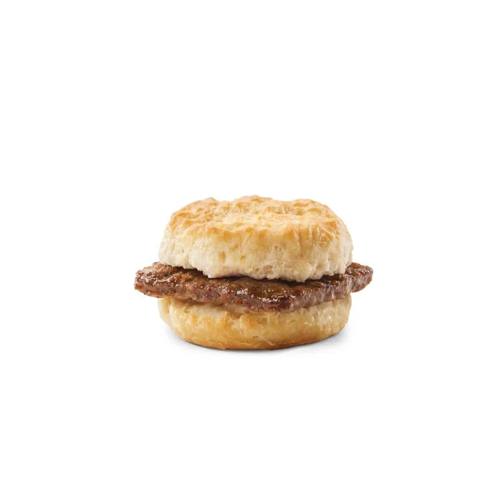 Wendy's juicy sausage patty sandwiched inside a freshly baked flaky biscuit