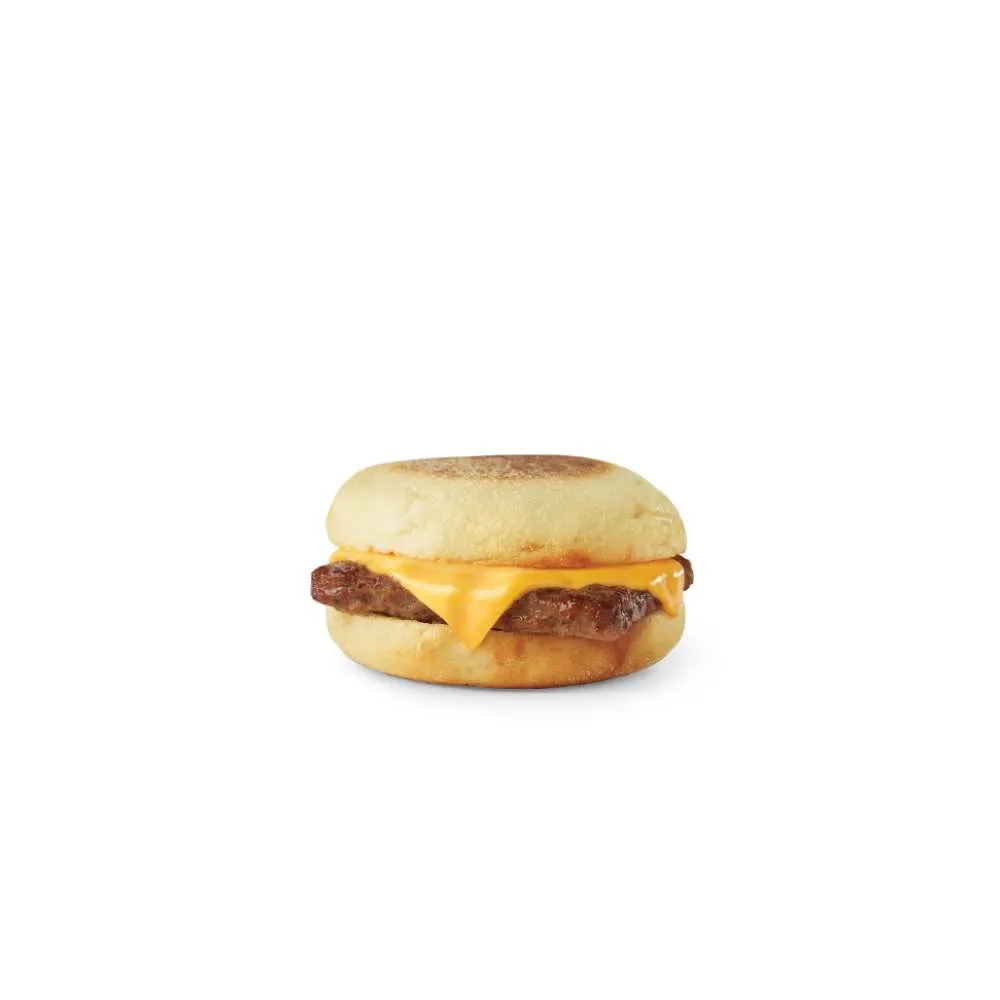 Wendy's sausage and melted cheese sandwich on golden toasted English muffin no egg
