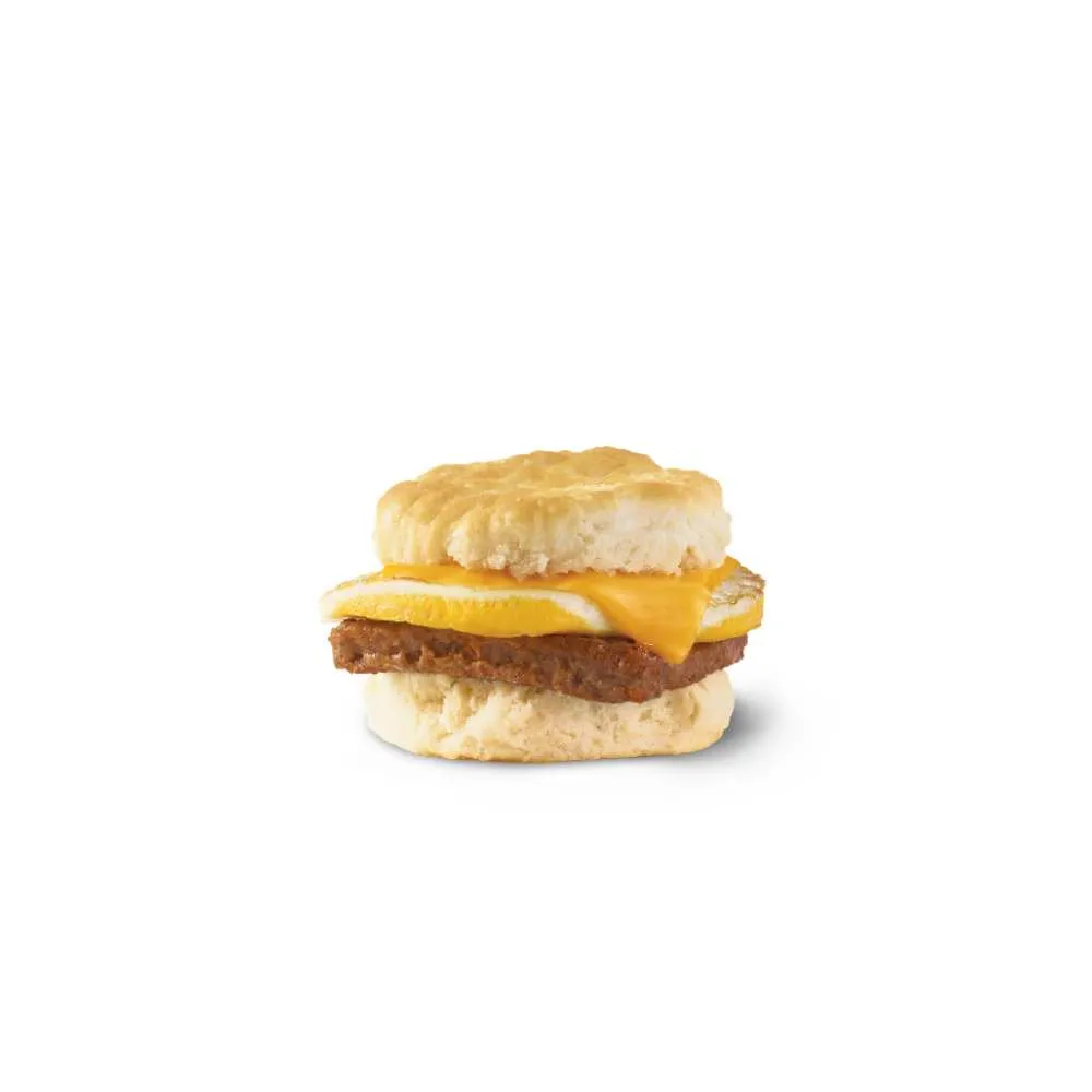 Wendy's sausage egg and cheddar cheese on a warm flaky buttermilk biscuit