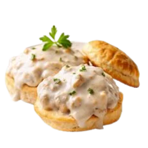 Wendy's warm buttermilk biscuits topped with creamy sausage gravy served