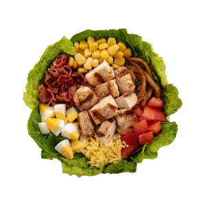 Wendy's Cobb salad with grilled chicken bacon hard boiled egg corn tomato and shredded cheese