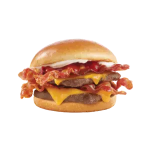 Juicy double bacon cheeseburger with melted cheese and ketchup
